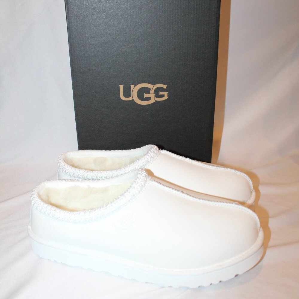 NIB UGG MEN'S LEATHER TASMAN BRAID SHEARLING LINED SLIPPERS WHITE - Picture 3 of 6